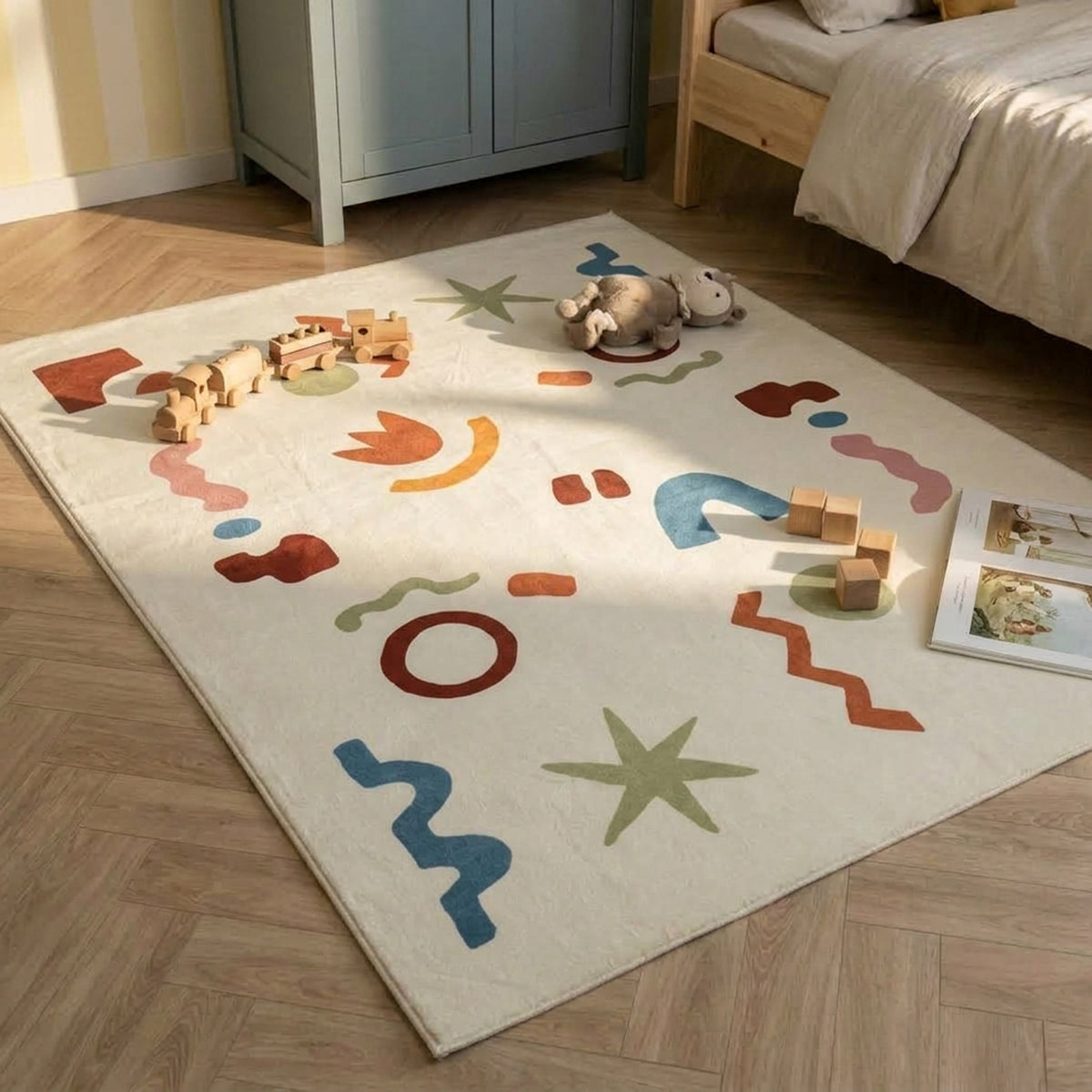 Wasbaar kindervloerkleed - Billy Shapes Multicolor