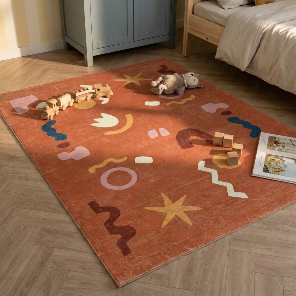 Wasbaar kindervloerkleed - Billy Shapes Terracotta