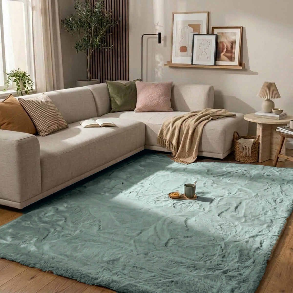 Zacht Hoogpolig vloerkleed - Comfy Supreme Blauw/Groen