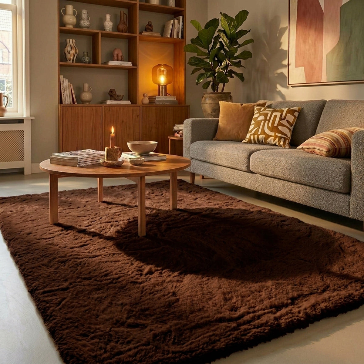 Tapis doux à poils hauts - Comfy Supreme Brun foncé