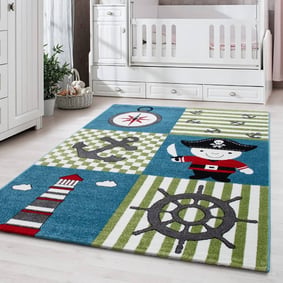 Kindervloerkleed - Mila Piraat Blauw/Groen