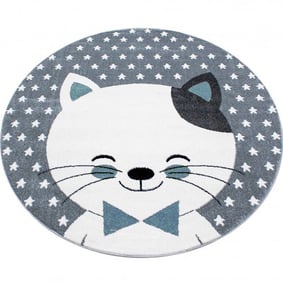 Rond Kindervloerkleed - Anna Kat blauw 