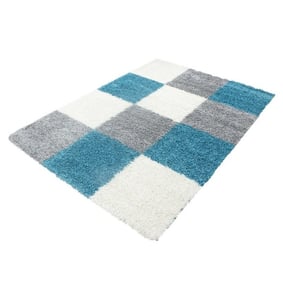 Hoogpolig vloerkleed - Cube Turquoise - product