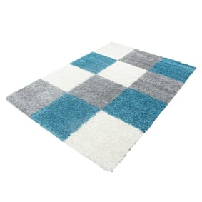 Hoogpolig vloerkleed - Cube Turquoise - sfeer