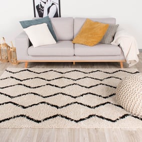 Hoogpolig vloerkleed - Grand Moves Creme/Zwart