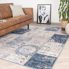 Patchwork vloerkleed - Deep Blauw