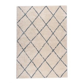 Hoogpolig vloerkleed - Grand Lines Creme/Blauw - sfeer