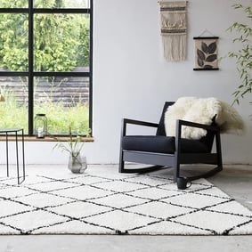Hoogpolig vloerkleed - Grand Lines Creme/Zwart
