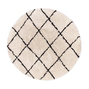 Rond hoogpolig vloerkleed - Grand Lines Creme/Zwart - sfeer