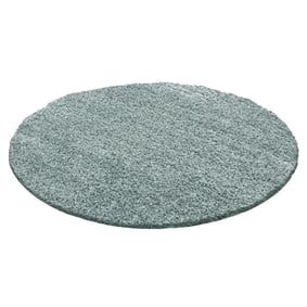 Rond Hoogpolig vloerkleed - Solid Blauw/Groen - sfeer