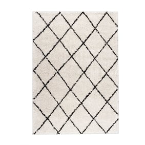 Hoogpolig vloerkleed - Grand Lines Creme/Zwart - sfeer