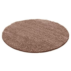 Rond Hoogpolig vloerkleed - Solid Taupe - sfeer