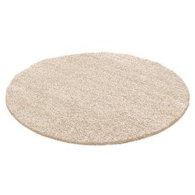 Rond Hoogpolig vloerkleed - Solid Beige - sfeer