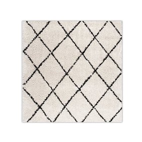 Vierkant hoogpolig vloerkleed - Grand Lines Creme/Zwart - sfeer