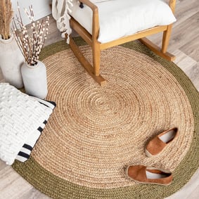 Jute vloerkleed - Fair Rond Naturel/Groen