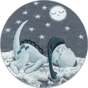 Rond Kindervloerkleed - Bambi Dino Blauw