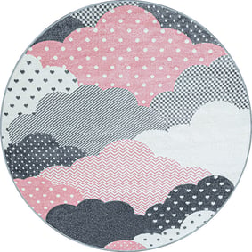 Rond Kindervloerkleed - Bambi Wolken Roze