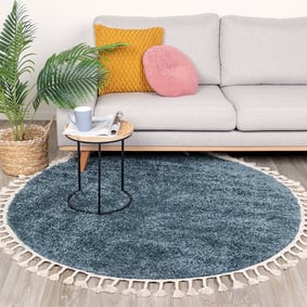 Rond hoogpolig vloerkleed - Lofty Fringe Blauw