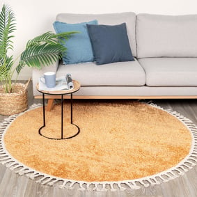 Rond hoogpolig vloerkleed - Lofty Fringe Geel