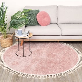 Rond hoogpolig vloerkleed - Lofty Fringe Roze