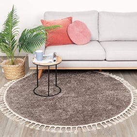 Rond hoogpolig vloerkleed - Lofty Fringe Taupe