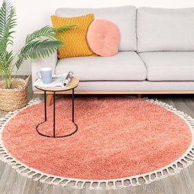 Rond hoogpolig vloerkleed - Lofty Fringe Perzik Roze