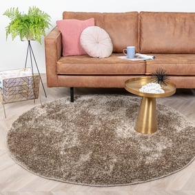 Rond hoogpolig vloerkleed - Glazy Taupe