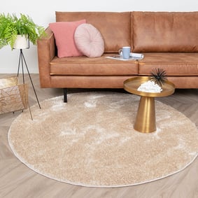 Rond hoogpolig vloerkleed - Glazy creme