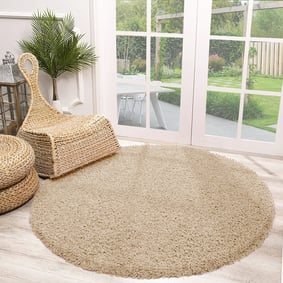 Rond Hoogpolig vloerkleed - Solid Beige