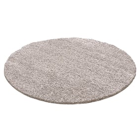 Rond Hoogpolig vloerkleed - Solid Licht Grijs - sfeer