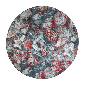 Rond Bloemen vloerkleed - Flores Blauw/Rood - product