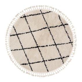 Rond hoogpolig vloerkleed - Grand Lines Weave Creme/Zwart - sfeer