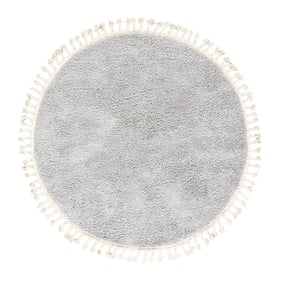 Rond hoogpolig vloerkleed - Lofty Fringe Licht Grijs - product