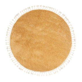 Rond hoogpolig vloerkleed - Lofty Fringe Geel - sfeer