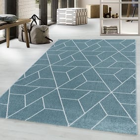 Retro vloerkleed - Stencil Triangle Blauw Wit