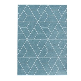 Retro vloerkleed - Stencil Triangle Blauw/Wit - product