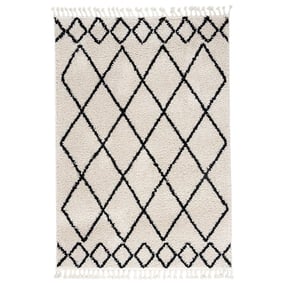 Hoogpolig vloerkleed - Grand Diamond Weave Creme/Zwart - product