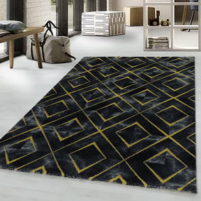 Modern vloerkleed - Marble Square Antraciet/Goud