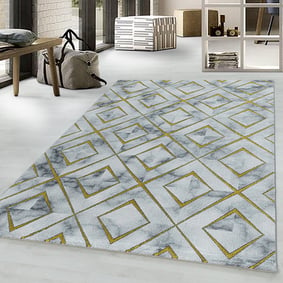 Modern vloerkleed - Marble Square Grijs/Goud