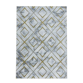 Modern vloerkleed - Marble Square Grijs/Goud - sfeer