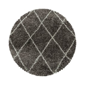 Rond berber vloerkleed - Agadir Lines Taupe/Creme