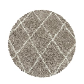 Rond berber vloerkleed - Agadir Lines Beige/Creme