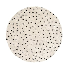 Rond hoogpolig vloerkleed - Grand Dots Creme/Zwart - sfeer