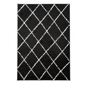 Hoogpolig vloerkleed - Grand Lines Zwart/Creme - sfeer
