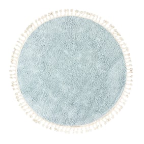 Rond hoogpolig vloerkleed - Lofty Fringe Lichtblauw - sfeer