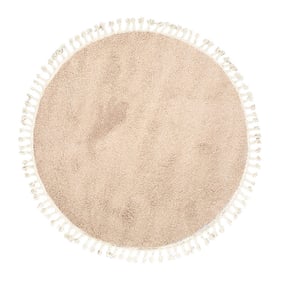 Rond hoogpolig vloerkleed - Lofty Fringe Beige - product