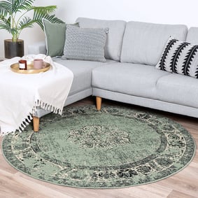 Rond vintage vloerkleed - Wonder Groen/Zwart