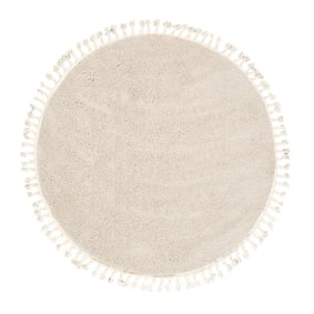 Rond hoogpolig vloerkleed - Lofty Fringe Creme/Wit - product