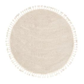 Rond hoogpolig vloerkleed - Lofty Fringe Creme/Wit - sfeer