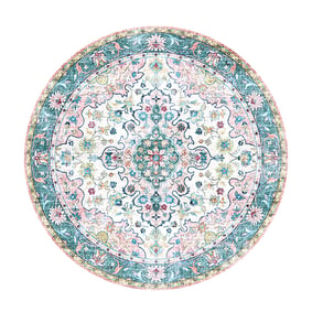 Rond vintage vloerkleed - Lily Oriental Blauw/Roze - sfeer